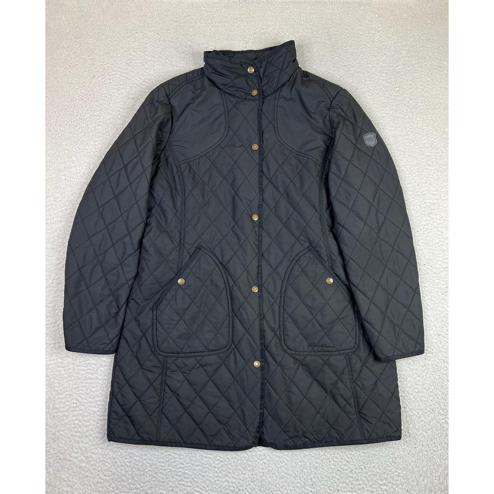 Eddie Bauer Coat Womens XL Black Quilted Snap Front Insulated Midlength Chore‎